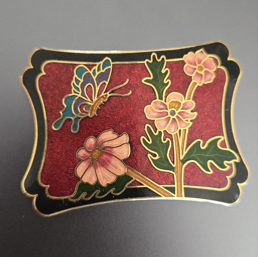 Vintage Cloisonné Butterfly Floral Belt Buckle
